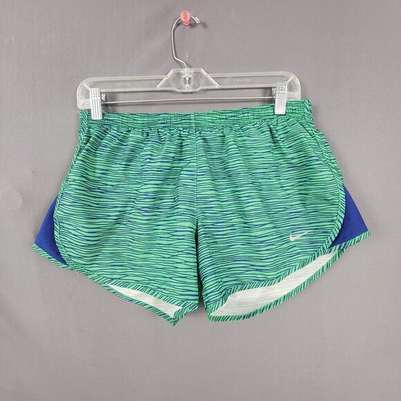 Nike Running Shorts M Dri-Fit Green Blue Stripe Lightweight Sporty - Picture 1 of 7